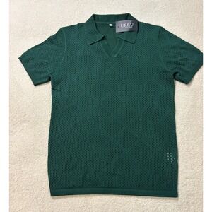 URRU Men's Knit Polo Shirt Short Sleeve Hollow Out Shirt Texture Knitted  S NWT